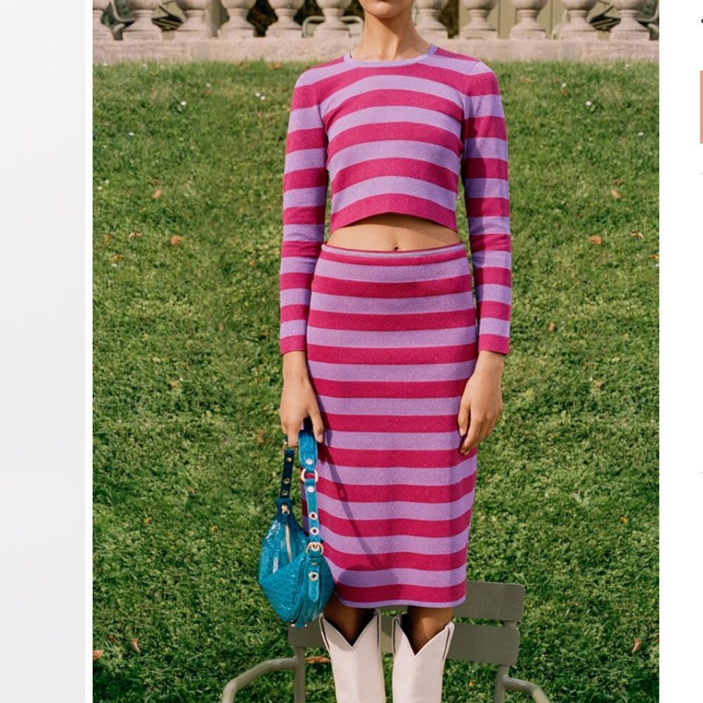 Baum und Pferdgarten Charlotta Purple & Metallic Magenta Stripe Midi Skirt sz Sm - Picture 2 of 5